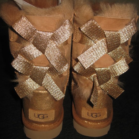 UGG Bailey Bow Glitz Boots Brown w/Metallic Bow Women Euro 36 or US 5.5 -6 NEW - Picture 3 of 9